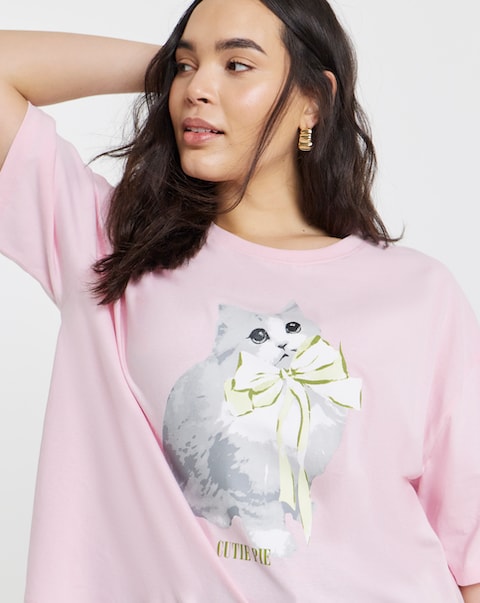 Simply Be Baby Pink Cutie Pie Graphic Oversized T-Shirt