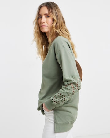 Khaki Broderie Sleeve Sweatshirt