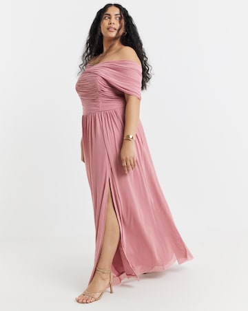 Little Mistress Bardot Split Front Maxi Occasion Dress