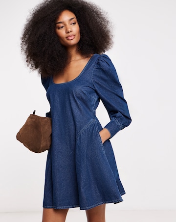 Mid Blue Long Sleeve Mini Dress