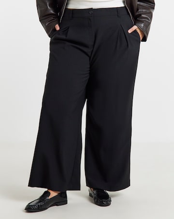 Black Elastic Back Pleated Wide Leg Trousers