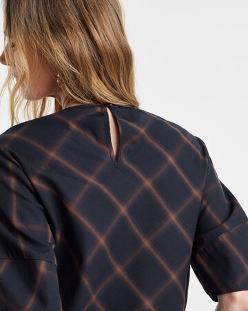 Navy Check Structured Sleeve Top