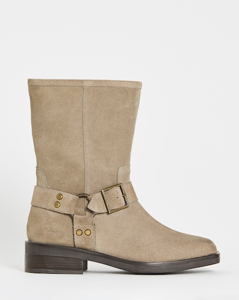 Orlando Suede Harness Buckle Ankle Biker Boots - Wide Fit (E)
