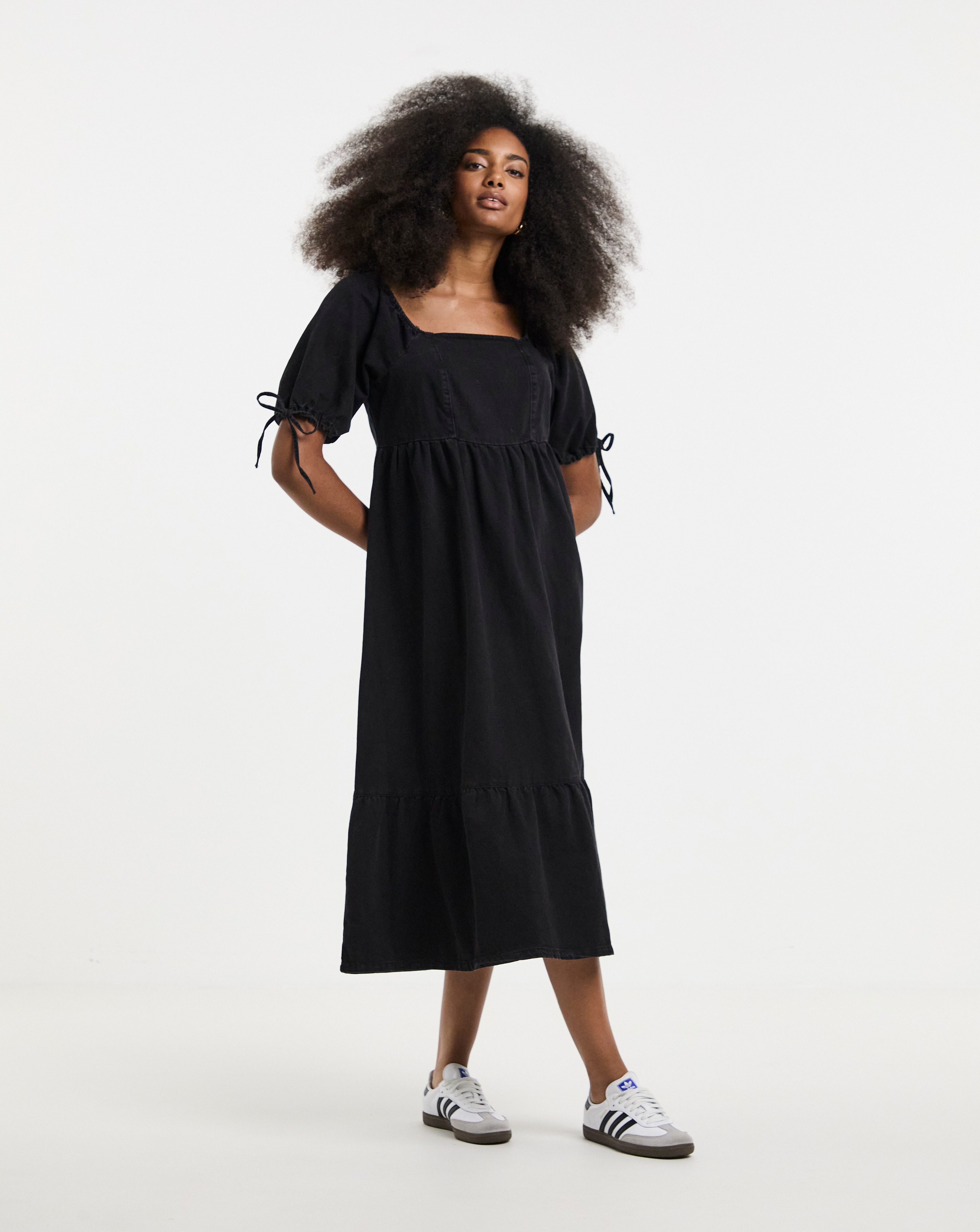 Simply Be Black Midi Shirred Denim Smock Dress | Fashion World