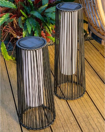 ValueLights Large Black Rattan Solar Powered Outdoor Garden Lantern Floor Lamp