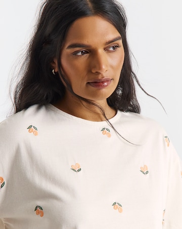 Fruit Embroidery Detail Top And Stripe Print Pyjama Set