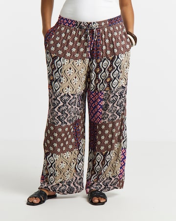 Simply Be Multi Print Tie Waist Crinkle Wide Leg Trouser
