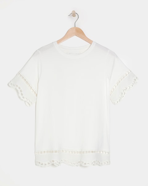 Pure Cotton White Crew Neck Broderie T-Shirt