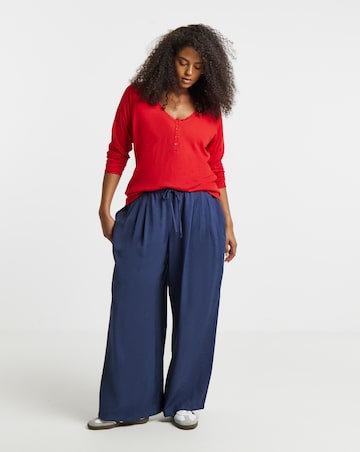 Simply Be Red Ribbed Lace Long Sleeve Henley Top