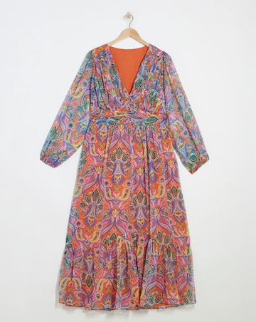 Lovedrobe V-Neck Blouson Sleeve Gathered Midaxi Dress