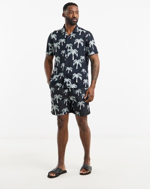 Mono Palm Print Co-Ord Swim Shorts Long