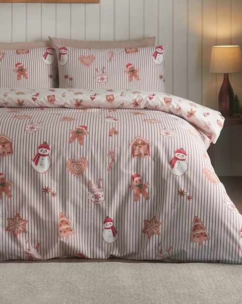 Catherine Lansfield Christmas Gingerbread Stripe Duvet Cover Set