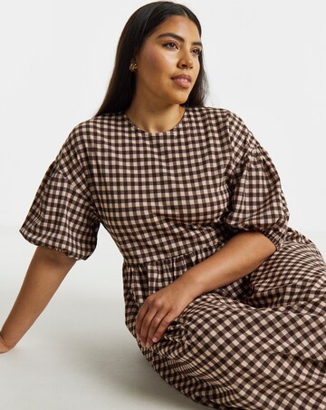 Simply Be Brown Gingham Waffle Bow Back Midi Dress