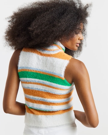 Native Youth Fluffy Roll Neck Stripe Vest
