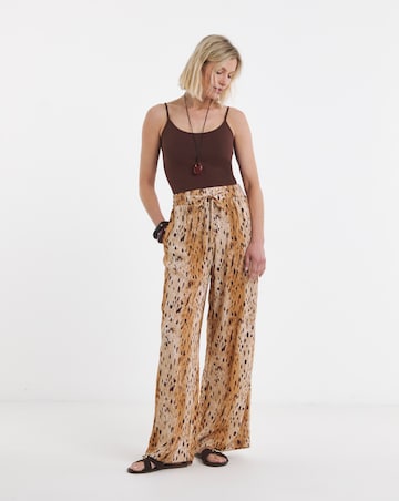 Animal Print Linen Mix Wide Leg Trouser