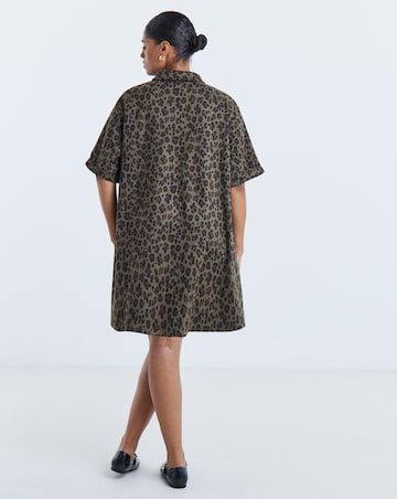 Simply Be Green Leopard Print Suedette Shift Shirt Dress