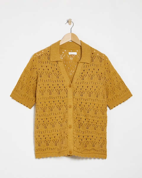 Simply Be Ochre Pointelle Collared Knit Top