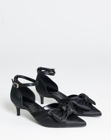 Valerie Satin Bow Pointed Kitten Heel Shoes - Wide Fit (E)