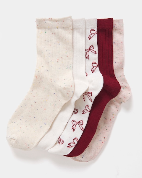 Pretty Secrets (5 Pair Pack) Bow Textured Ankle Socks