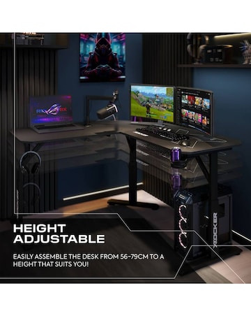 X Rocker Cougar 140cm Height Adjustable Corner Gaming Desk with Mousepad - Black
