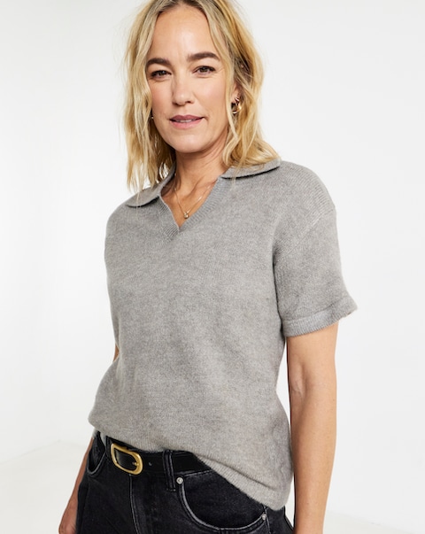 Grey Short Sleeve Polo Jumper