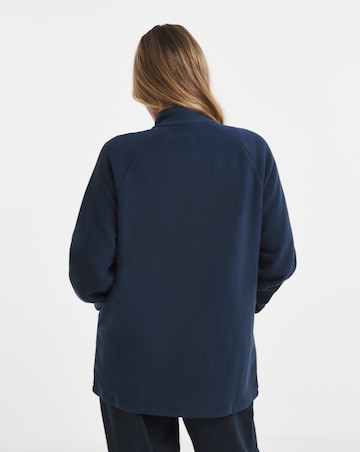 Navy Front Pocket Fleece Longline Zip Through Jacket