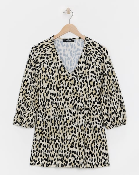 Leopard Print Button Front Longline Top