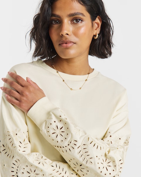 Simply Be Ecru Cut Work Sleeve Sweatshirt