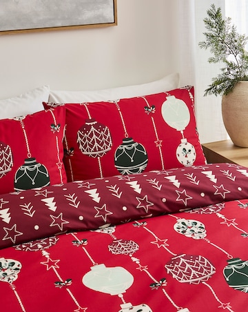 Deck the Halls Festive Bauble Cotton Blend Reversible Duvet Cover Set