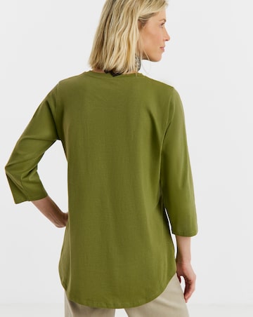 Green Longline Curved Hem 3/4 Sleeve
