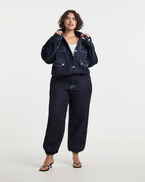Cuffed Denim Balloon Jeans