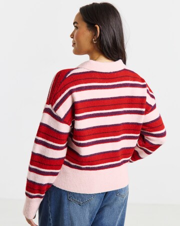 Pink Stripe Collared Rugby Jumper