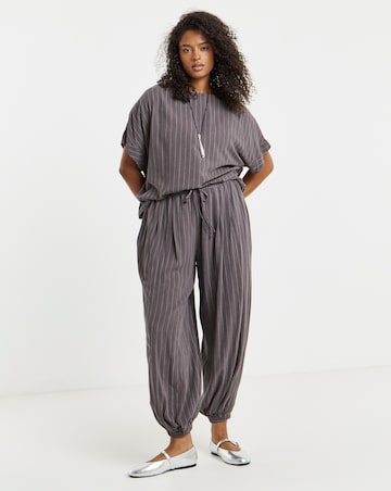 Simply Be Grey Pinstripe Co-Ord Tie Waist Balloon Trouser