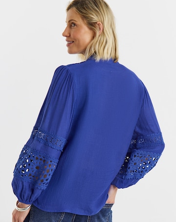 Lace Trim Button Through Prairie Blouse