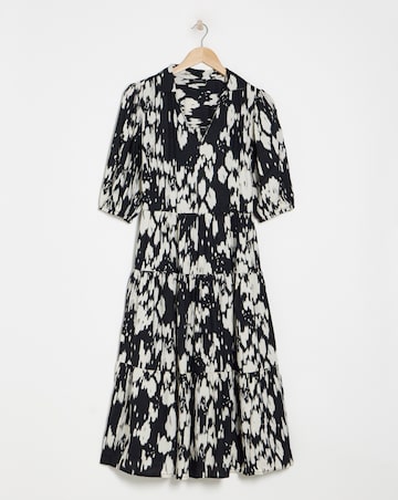Spun Viscose Midi Shirt Dress With Collar