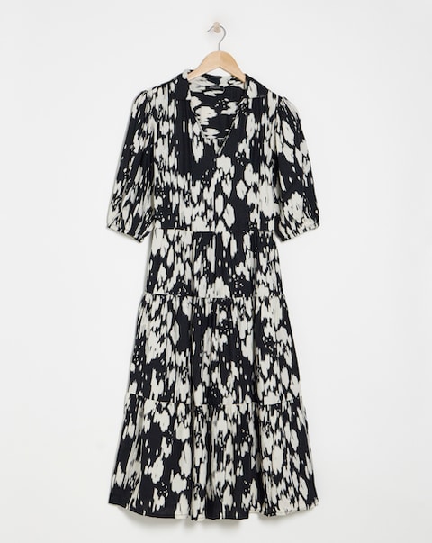 Spun Viscose Midi Shirt Dress With Collar