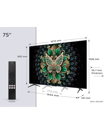 TCL 75C6K-UK 75in 4K Mini LED HDR Smart Fire TV with Freely