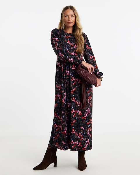 Soft Touch Midi Shirred Cuff Midi Dress