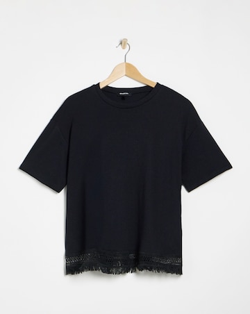 Simply Be Black Fringe Hem T-Shirt