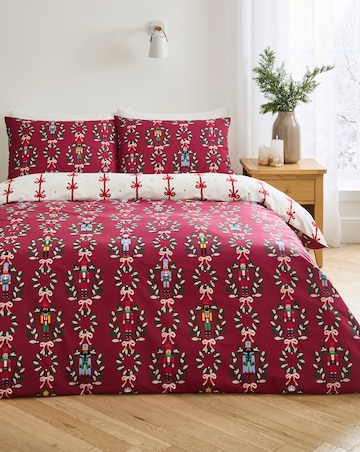 Festive Nutcracker Wreaths and Bows Cotton Blend Reversible Duvet Cover Set