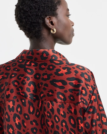 Animal Print Satin Collar Detail Bubble Hem Blouse