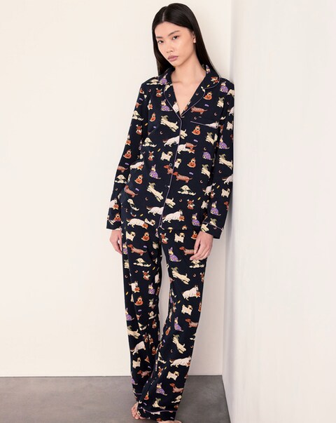 Chelsea Peers Classic Long Button Up Halloween Dog Pyjama Set
