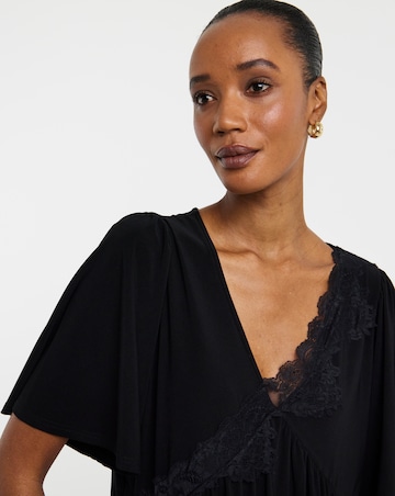 Black Lace Trim Angel Sleeve Longline Top