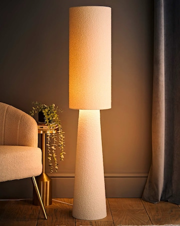 ValueLights Ash Cream Boucle Fabric Midi Floor Lamp