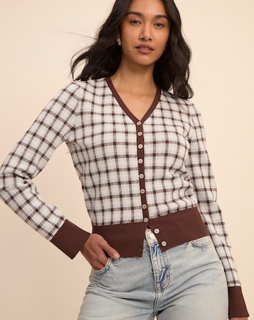NOBODYS CHILD V-NECK CHECK JACQUARD CARDI