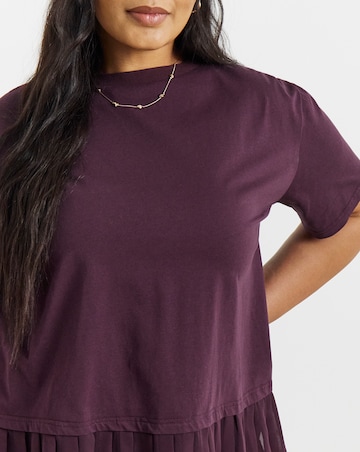Simply Be Mulberry Tee With Woven Pleated Back