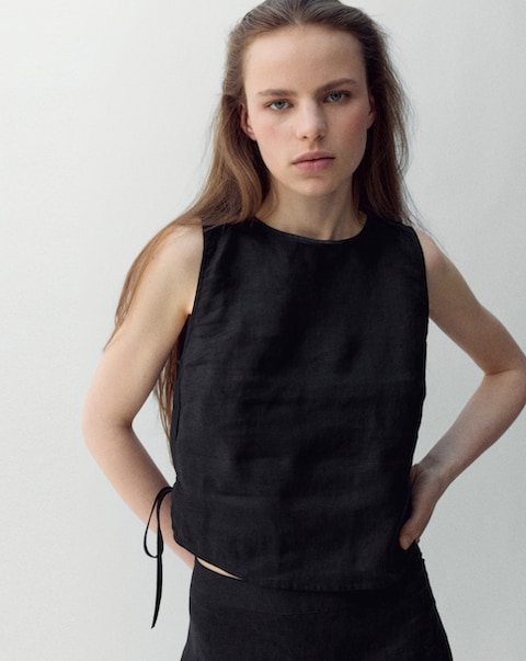 Mango Linen Top With Ties