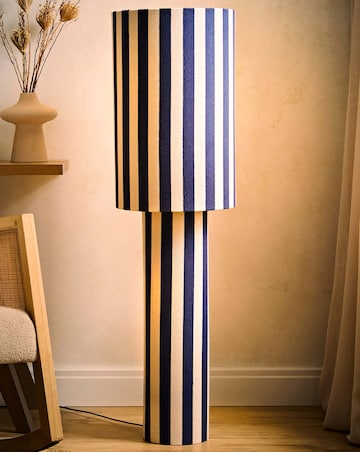 ValueLights Florence Navy Deckchair Stripe Linen Midi Floor Lamp