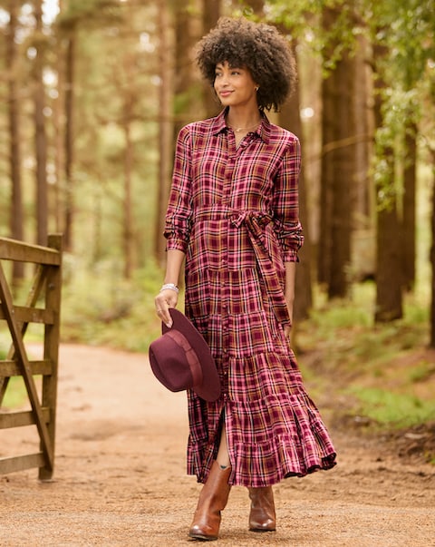 Joe Browns Willow Check Button Through Maxi Dress