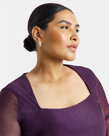 Simply Be Plum Mesh Square Neck Long Sleeve Top